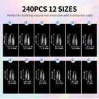 Almond Nail Tips Soft Gel Nail Tips 240Pcs Pre-Shaped Medium Pointed Almond Nails Half Matte Full Cover Acrylic Clear Press on Fake Nails Tips for Extension Nail Art DIY Manicure Salon 12 Sizes