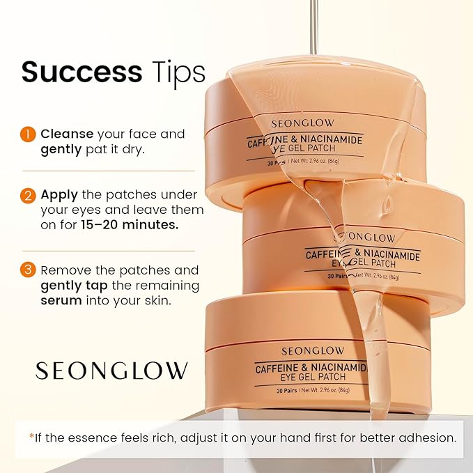 Caffeine Under Eye Patches: 30 Pairs Korean Hydrogel Eye Masks for Dark Circles Puffiness Relief with Niacinamide Hyaluronic Acid - Undereye Brightening Hydrating Anti-Wrinkle Treatment