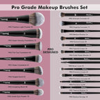 Bueart Design 19Pcs Professional Grade Labeled Makeup Brushes Set, Large Foundation Powder Contour Concealer eyeshadow Blush EyeLiner Make up Brushes,Premium Synthetic hair,Vegan Cruelty-free