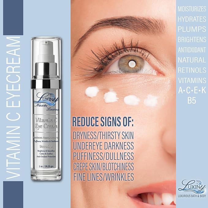 Vitamin C Under Eye Cream for Dark Circles and Puffiness, Anti Aging, Enriched Retinol Eye Cream to Reduce Eye Bags, Fine Line and Wrinkles with Aloe Vera & Cocoa Butter, 1oz.