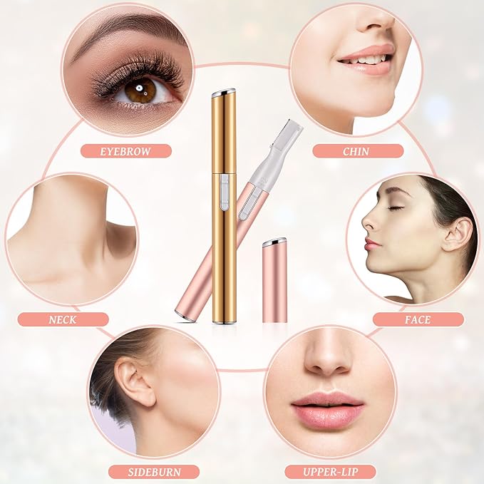 Chumia 2 Pcs Electric Eyebrow Trimmer Women Precision Face Razors Mini Shaver with Comb Christmas Women Gift Battery Operated Personal Epilator for Face Neck Fuzz Lips Leg(Gold, Light Pink)