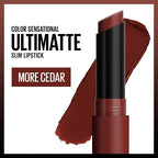 Maybelline Color Sensational Ultimatte Matte Lipstick, Non-Drying, Intense Color Pigment, More Cedar, Deep Rust Brown, 1 Count