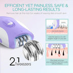 Epilator for Women-Cordless Epilators Hair Removal for Women, 4-in-1 Electric Razor Hair Remover, 2 Speeds & 21 Tweezers for Face Legs Arms Armpit Bikini, Purple HR310