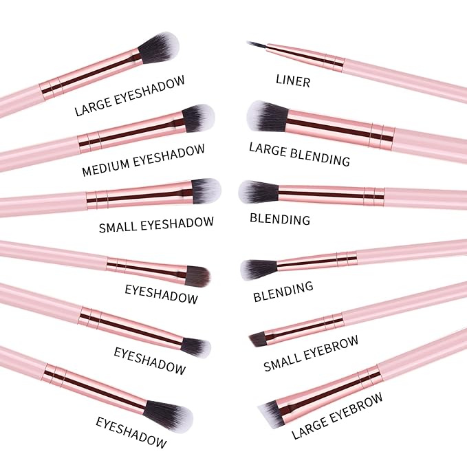 MSQ Eye Makeup Brushes Set with Soft Synthetic Hairs & Real Wood Handle for Eyeshadow, Eyebrow, Eyeliner, Blending (Pink), 12pcs