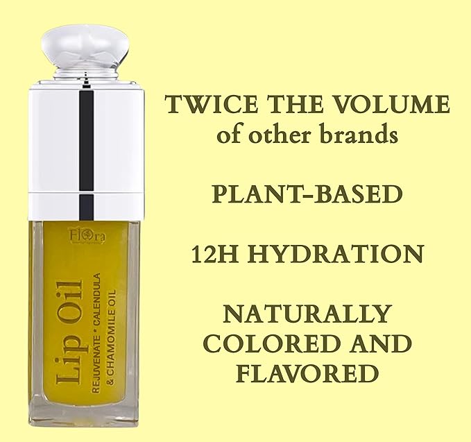 Flora Calendula & Chamomile Lip Oil | Organic, Plant-Based | Rejuvenate | 10 ml | Made in Canada