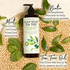 Tea Tree Shampoo For Men and Women, Deep Cleansing Sulfate-Free Formula - Relief for Dry Itchy Scalp - Infused with Tea Tree oil, Mint, Biotin and Vitamin E, 16.2oz