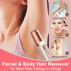 Facial Hair Remover for Women - Removal Shaver for Women - USB Rechargeable Lady Face Razor Trimmer for Face Lips Chin Peach Fuzz Arms Legs and Bikini Line
