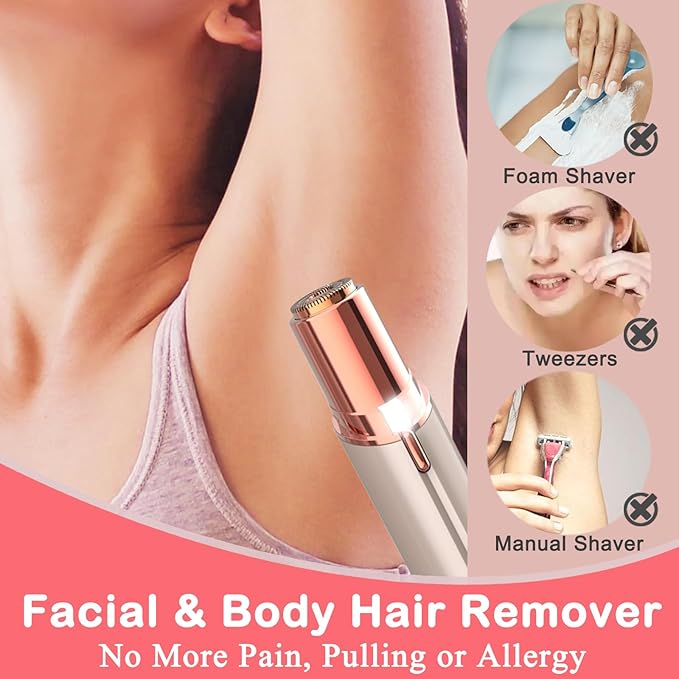 Facial Hair Remover for Women - Removal Shaver for Women - USB Rechargeable Lady Face Razor Trimmer for Face Lips Chin Peach Fuzz Arms Legs and Bikini Line