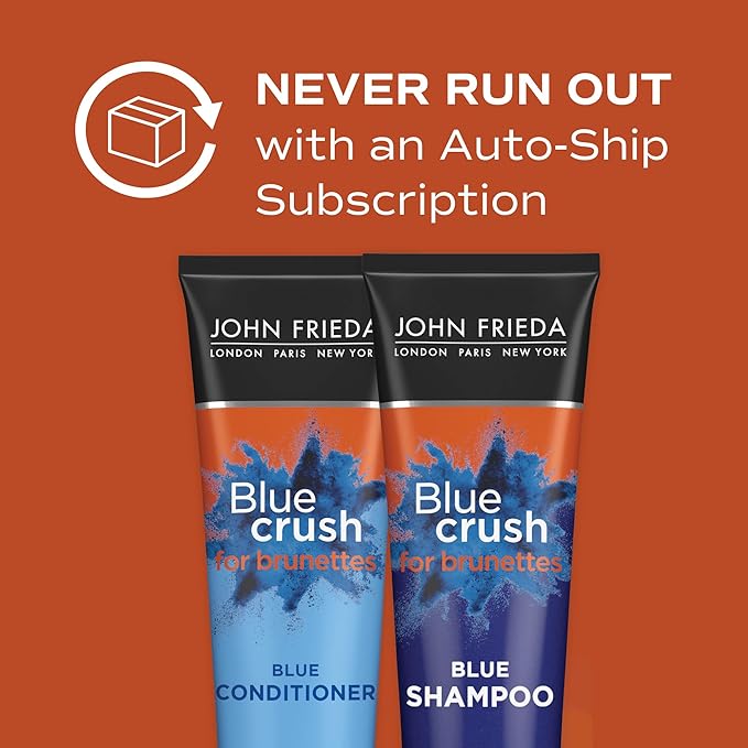 John Frieda Blue Crush Shampoo and Conditioner Set for Brunettes, Nourishes Color-Treated and Natural Hair, Blue Pigments for Vibrant, Cool-Toned Brunette Hair, 8.3 Oz, Pack of 2