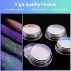 Allstarry White Chrome Nail Powder, 4 PCS Color-Shift Chameleon Chrome Effect Powder Neon Aurora Glitter Dust Iridescent Pearlescent Pearl Pigment for Nail Art Decoration, Gel Polish, Resin Craft