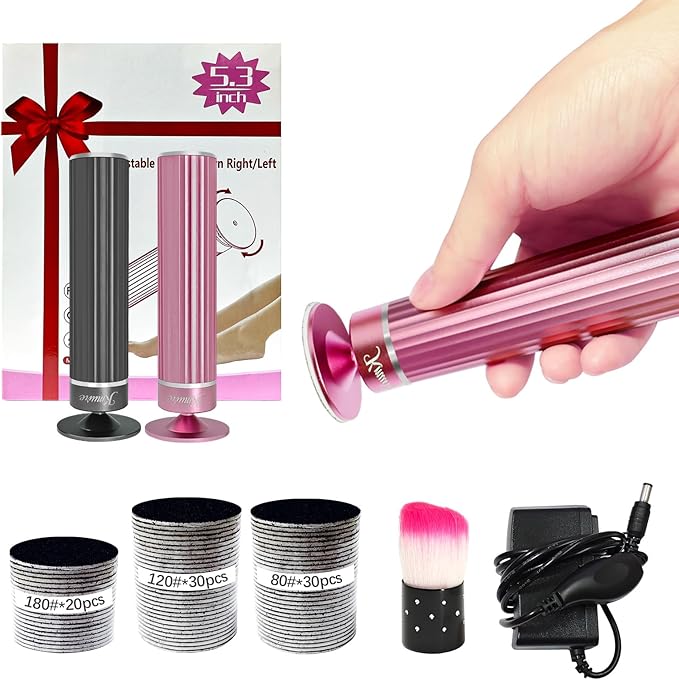 5.3'' Electric Foot Callus Remover with 80pcs Sandpaper Discs & Brush, Professional Aluminum Ergonomic Pedicure Tool, Stepless Speed & Reverse Control for Dead Skin Removal (Pink)