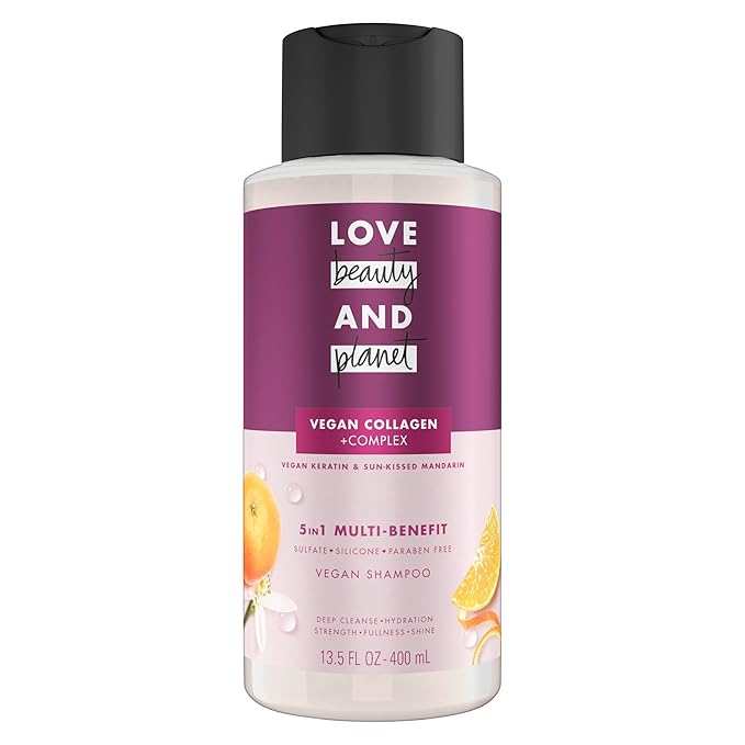 Love Beauty and Planet 5-in-1 Multi-Benefit Shampoo Vegan Keratin Collagen & Sun-Kissed Mandarin for a Deep Cleanse, Hydration, Strength, Fullness & Shine, 13.5 oz
