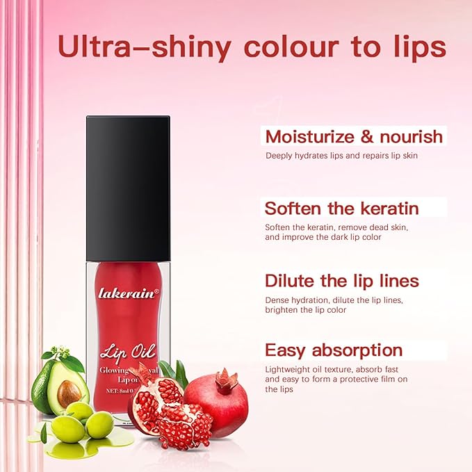 3 Colours Hydrating Lip Tinted Oil, Moisturizing Crystal Jelly Lip Gloss Ultra-Shiny Finish Soften & Smoothes Lips Texture Plumping Liquid Lipstick for Girls and Women