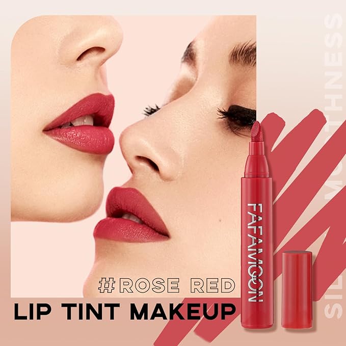 Lip Stain Marker,Nude Red Lip Tint Stain Pen Liner,Hydrating