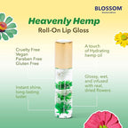 Blossom Roll on Lip Gloss, Scented Clear High Shine Moisturizing Lip Oil, Non Sticky, Infused with Real Flowers, Made in USA, 0.2oz, Vanilla Hemp