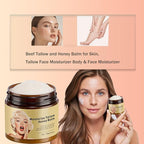 Whipped Beef Tallow and Honey Balm, Grass-Fed Beef Tallow & Raw Wild Honey Blend Moisturizer, 3.5oz, Tallow Face Moisturizer Body & Face Moisturizer Infuses the Body with honey To Moisturize the Skin