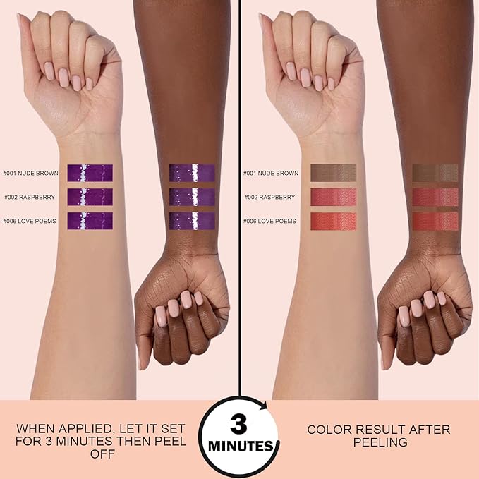 Peel Off Lip Liner Stain, Infused with Nourishing Ingredients & Vitamin E, Quick Set Lip Stain Peel Off Long Lasting For All Skin Types,#001 Nude Brown