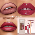 2Pcs Lipstick and Lip Liner Combo, Lip Liner and Lip Gloss Kit for Women, Matte Lip Pencil and Smooth Hydrating Lipstick with Sharpener, Non-Stick Lip Makeup Set