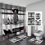 4PCS Sexy Black Girl Shower Curtain Set, Romantic Pink Floral High Heels Bubble Red Wine Afro Lady African American Woman Inspirational Quotes Bathroom Decor, Non-Slip Bath Rugs, Get Naked