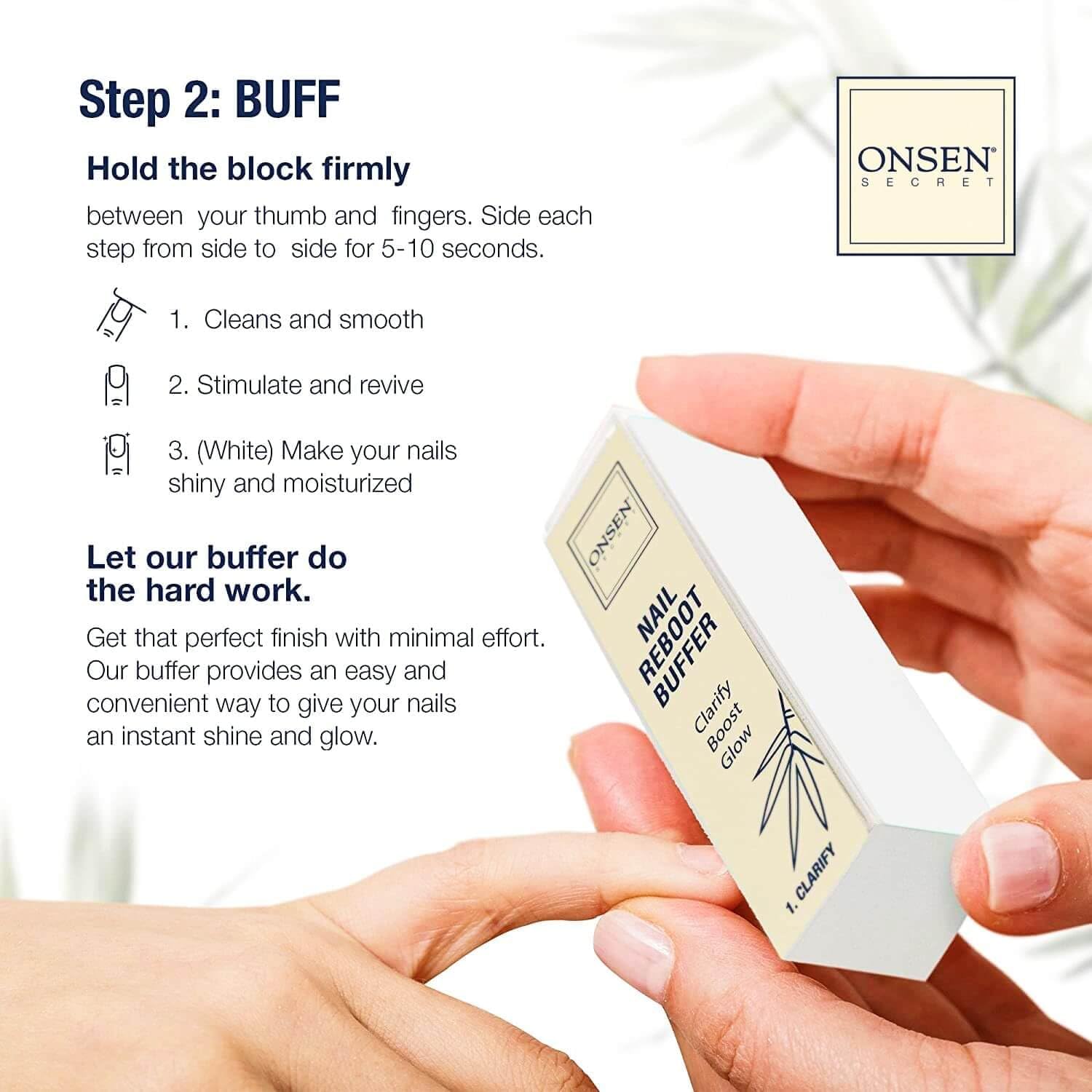 Onsen Secret Nail Care Kit - Japanese Nail Buffer and Shine Kit - Strengthening & Shining - Spa-Quality Manicure - Organic Ingredients - Long-Lasting Shine - Easy & Safe - w/Cuticle Care Serum - 1pk