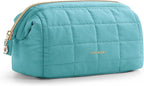 BAGSMART Makeup Bag Travel Cosmetic Bag, Puffy Padded Make Up Bags for Women Makeup Organizer Case, Wide-open Pouch Purse Travel Essentials Toiletries Accessories Brushes, Teal