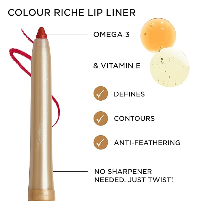 L'Oreal Paris Colour Riche Lip Liner Pencil, Creamy Lip Liner with Omega 3 and Vitamin E, 772 Lasting Plum (Deep Reddened Plum)
