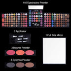 All In One Makeup Kit 142 Ultimate Colors Matte Shimmer Eyeshadow Palette Colorful Gifts For Women 3 blush 3 Sponge Brushs 3 Eyebrow Powder Professional Cosmetics Fashion Women Makeup Case Full Make U