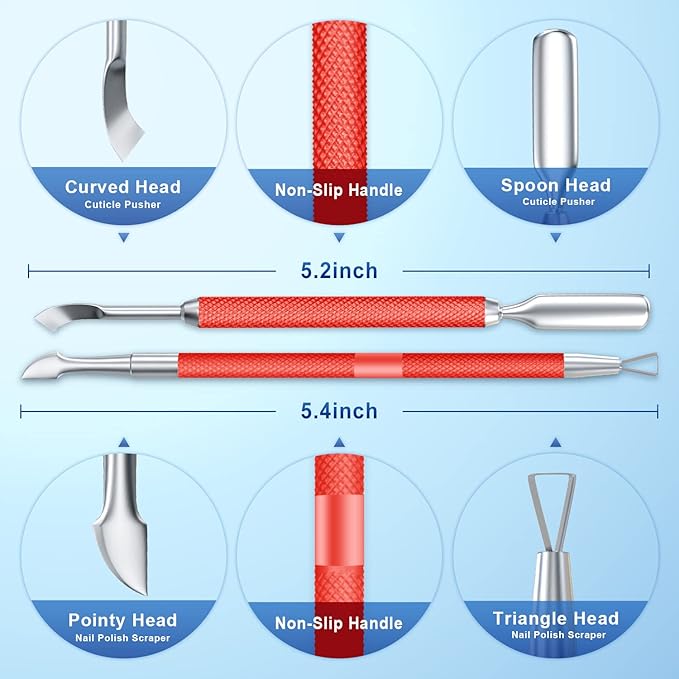 2PCS Metal Red Cuticle Pusher