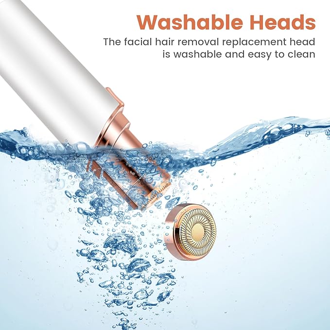 Facial Hair Remover for Women- as Seen on TV Painless Face Shaver -Mini Hair Remover, Electric Razor Shaver Portable Bikini Epilator for Lips, Chin(White+2 Heads)