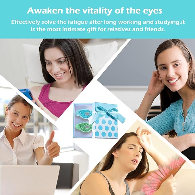 Permotary 2PCS Gel Eye Mask Reusable Hot Cold Compress Pack Eye Therapy,Therapeutic Gel Eye Spa Pad for Puffiness/Dark Circles/Eye Bags/Dry Eyes/Headaches/Migraines/Stress Relief-Green&Blue