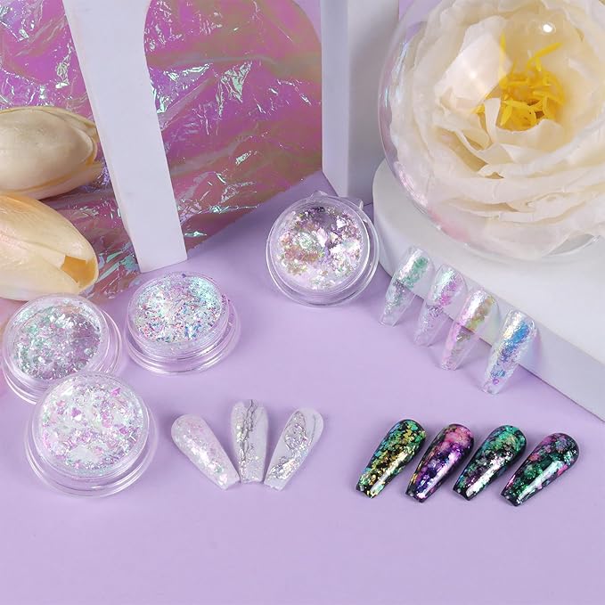 Allstarry 4 Colors Chameleon Flakes, Premium Sparkle Colorshift Pigment Powder for Epoxy Resin Slime Tumbler Making DIY Project Scrapbook Makeup Nail Art Paint Decoration