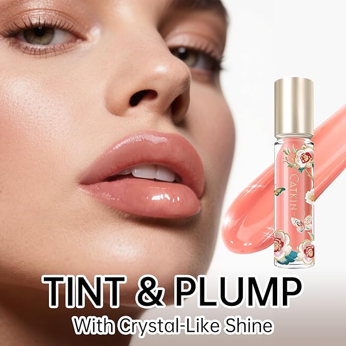 Catkin Lip Plumper Gloss, Tinted Lip Serum with Hyaluronic Acid & Jojoba Oil, Non-sticky Volumizing Hydrating Formula for a High Shine Maximum 3D Look, Plump & Soft Lips 0.12 Fl Oz - C08 Fire Opal
