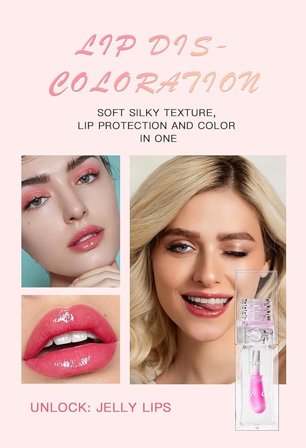 Magic Color Changing Lip Oil, Moisturizing Lip CareNon-Sticky Tinted Glitter Lip Glow Oil for Dry Lips Lip Care.(Color Changing Lip Oil)