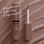 NYX PROFESSIONAL MAKEUP Butter Gloss Brown Sugar, Non-Sticky Lip Gloss - Cinnamon Roll (Grey Brown)