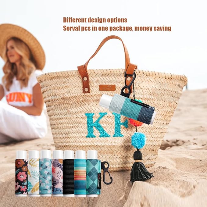 5PCS Lip Balm Holder Sleeves Keychain Chapstick Holder Keychain Lip Gloss Holder Chapstick Elastic Sleeves(Pink/Light Blue/Grey/Light Purple Mix/Pink-Green Mix)