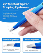 Expert Slant Tip Tweezers with Leather Travel Case, GlamTweeler Sharp & Precision Stainless Steel Tweezer for Eyebrows, Facial Hair and Fine Hairs Removal (Sparkle Royal Blue & Aqua)