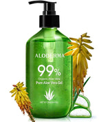 Aloderma 99% Organic Aloe Vera Gel Made within 12 Hours of Harvest - Lightweight, Non-Sticky Aloe Gel for Face Body, Hair, & Scalp, After Sun Relief, Natural, Soothing Hydrating Aloe Gel, 10.6oz