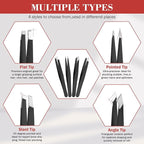 Tweezers Set, Hyxhappy 9 pcs Professional Stainless Steel Tweezers Kit for Facial Hair, Precision Plucker Eyebrow Tweezer Kit with Luxurious Travel Case as Stocking Stuffers Gifts for Women/men