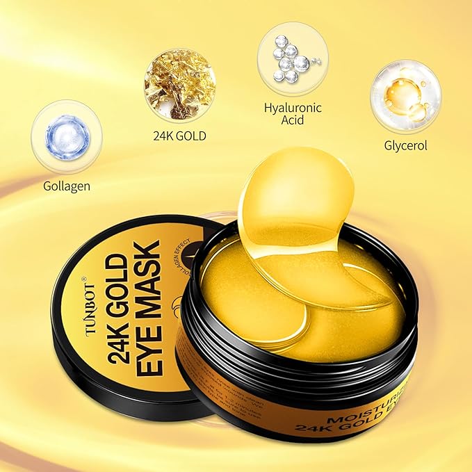 Under Eye Patches-24k Gold Eye Mask Pads - 60 Pieces, Collagen Hyaluronic Acid Eye Mask, Anti-Aging, Reduce Dark Circles, Puffiness and Wrinkles, For Men and Women