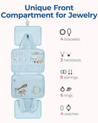 BAGSMART Travel Toiletry Bag with Jewelry Organizer, Hanging Travel Bag for Toiletries, Puffy Makeup Cosmetic Bag Organizer, Carry-on Travel Accessories Essentials, Light Blue-L