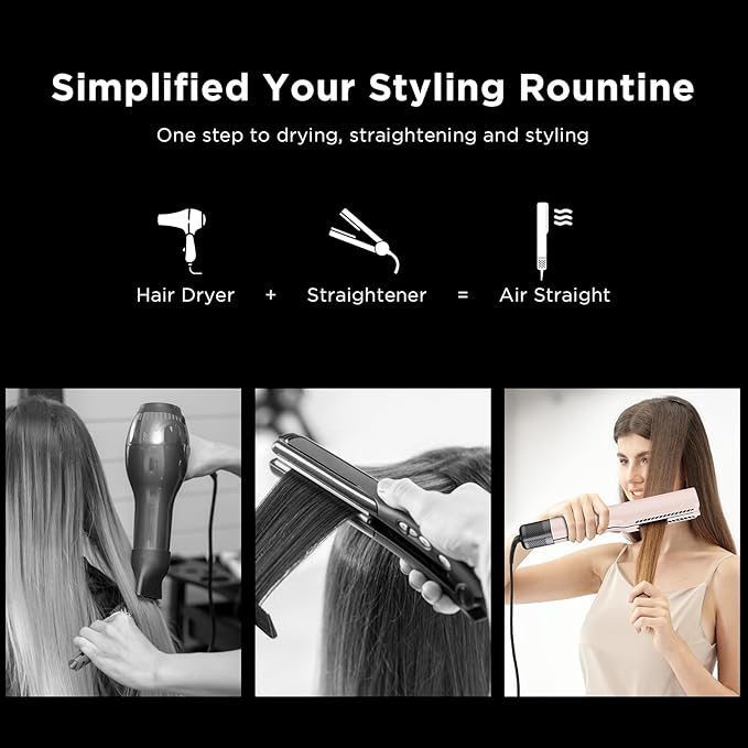 IG INGLAM Air Straightener, Style from Wet Hair, 2.2" Hair Dryer Straightener, 200M Negative Ionic, One-Step Air Straight for Medium and Long Hair(14"-30"), Pink