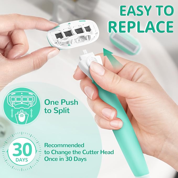 DreamGenius Razors for Women Include 2 Non-Slip Handles and 14 Blade Refills with a Shower Holder, 5 Premium Blades Women's Razors for Shaving with 360° Lubrication Reduces Irritation, Green
