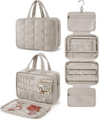 BAGSMART Travel Toiletry Bag with Jewelry Organizer, Hanging Travel Bag for Toiletries, Puffy Makeup Cosmetic Bag Organizer, Carry-on Travel Accessories Essentials, Camel-L