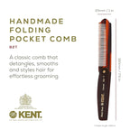 Kent 82T Handmade Folding Pocket Comb for Men, Fine Tooth Hair Comb Straightener for Everyday Grooming Styling Hair, Beard or Mustache, Use Dry or with Balms, Saw Cut Hand Polished, Made in England