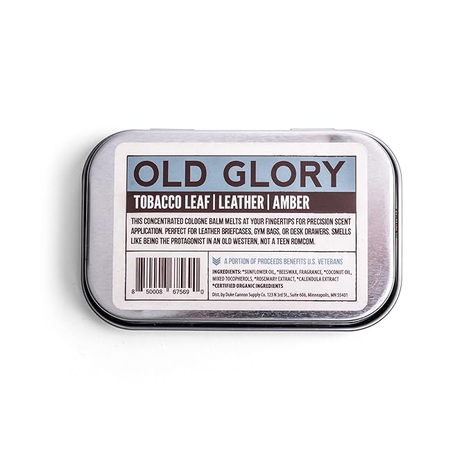 Duke Cannon Solid Cologne - Old Glory Premium Concentrated Cologne Balm, Fresh Tobacco, Amber, and Leather Scent, 1.5 oz. Travel Tin
