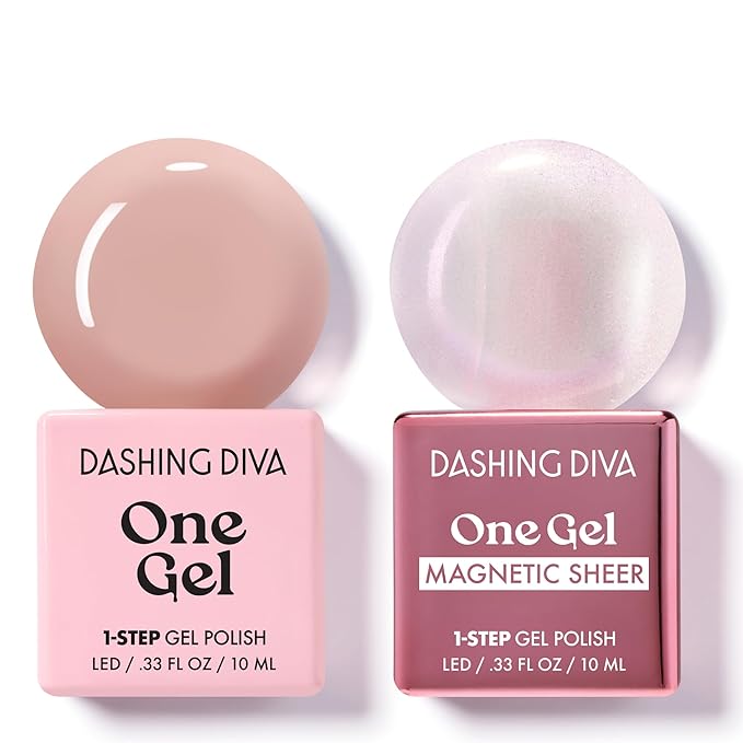 Dashing Diva One Gel Color & Magnetic Topper Duo - Smitten - Kitten & Iridescent Glitter Topper - 3-in-1 Base Coat, Nail Color & Top Coat - Gel Nail Polish Set