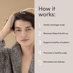 Jupiter Scalp Exfoliator - Scalp Massager Tool for Wet & Dry Hair - Ergonomic Detangler Brush - Dandruff Comb & Scrub to Remove Dandruff & Buildup and Support Circulation - Black/White