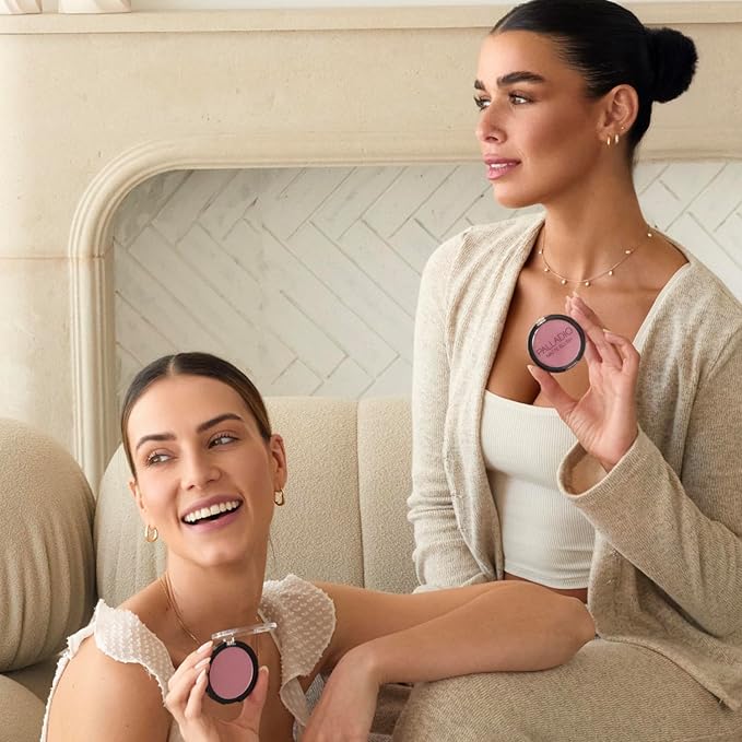 Palladio Matte Blush, Brushes onto Cheeks Smoothly, Soft Matte Look and Even Finish, Flawless Velvety Coverage, Effortless Blending Makeup, Flatters the Face, Convenient Compact, Peach Ice