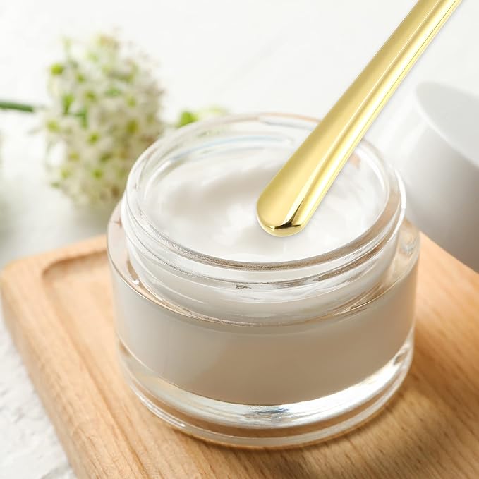 VOCOSTE 4 Pcs Makeup Spatula Mini Spoon, Eye Cream Massage Sticks Beauty Scoop, for Facial Cosmetic Face Cream, Zinc Alloy 2.32"x0.30", Gold Tone