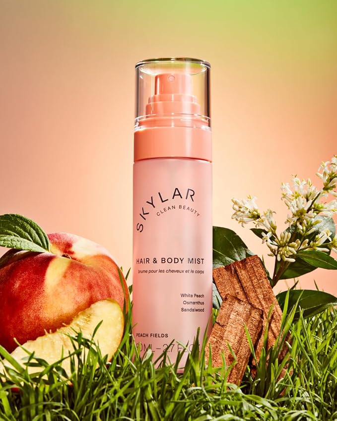 Skylar Peach Fields Hair & Body Mist | Hypoallergenic & Clean Fragrance | Vegan, Cruelty Free, and Safe For Sensitive Skin | 80 ML, 2.7 Fl Oz
